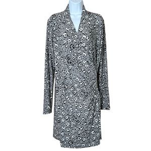 Norma Kamali Womens Leopard Print Faux Wrap Jersey Dress L Gray Stretch Office